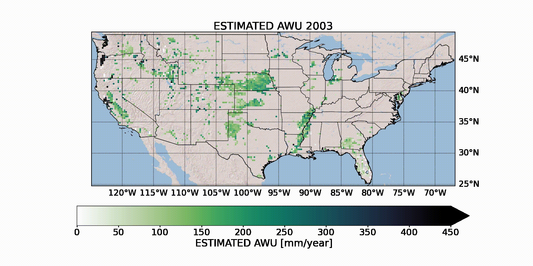 One of the datasets produced over the Contiguous United States in the CCI-AWU project: 20 years (2003-2023) of irrigation water use derived from CCI Passive soil moisture