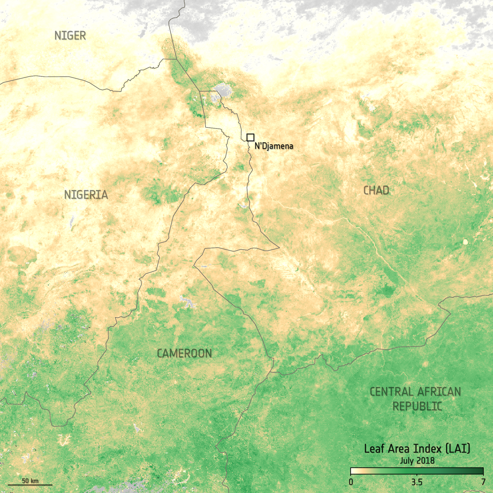 LAI in central Africa July July 2018