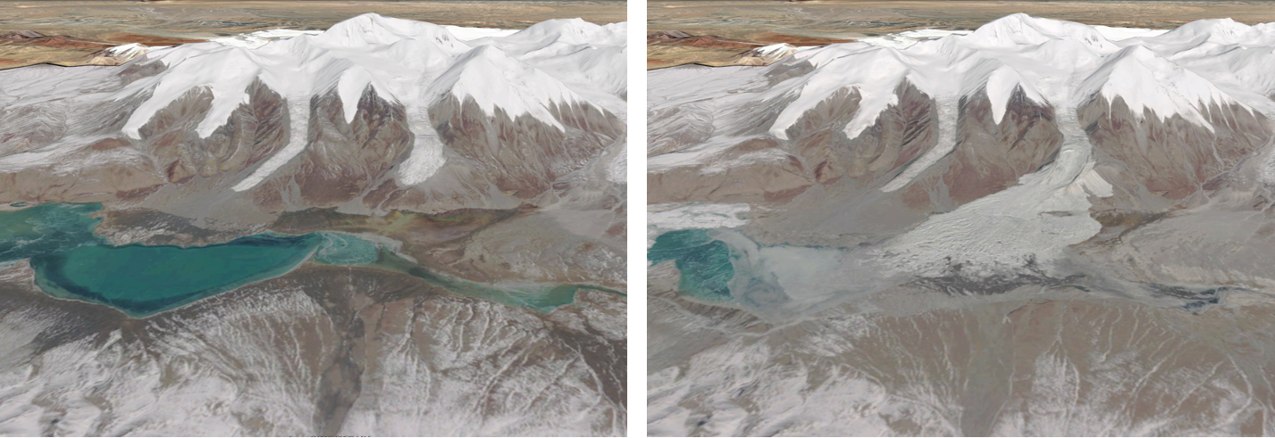 Sentinel-2 images of the ice avalanche in Tibet